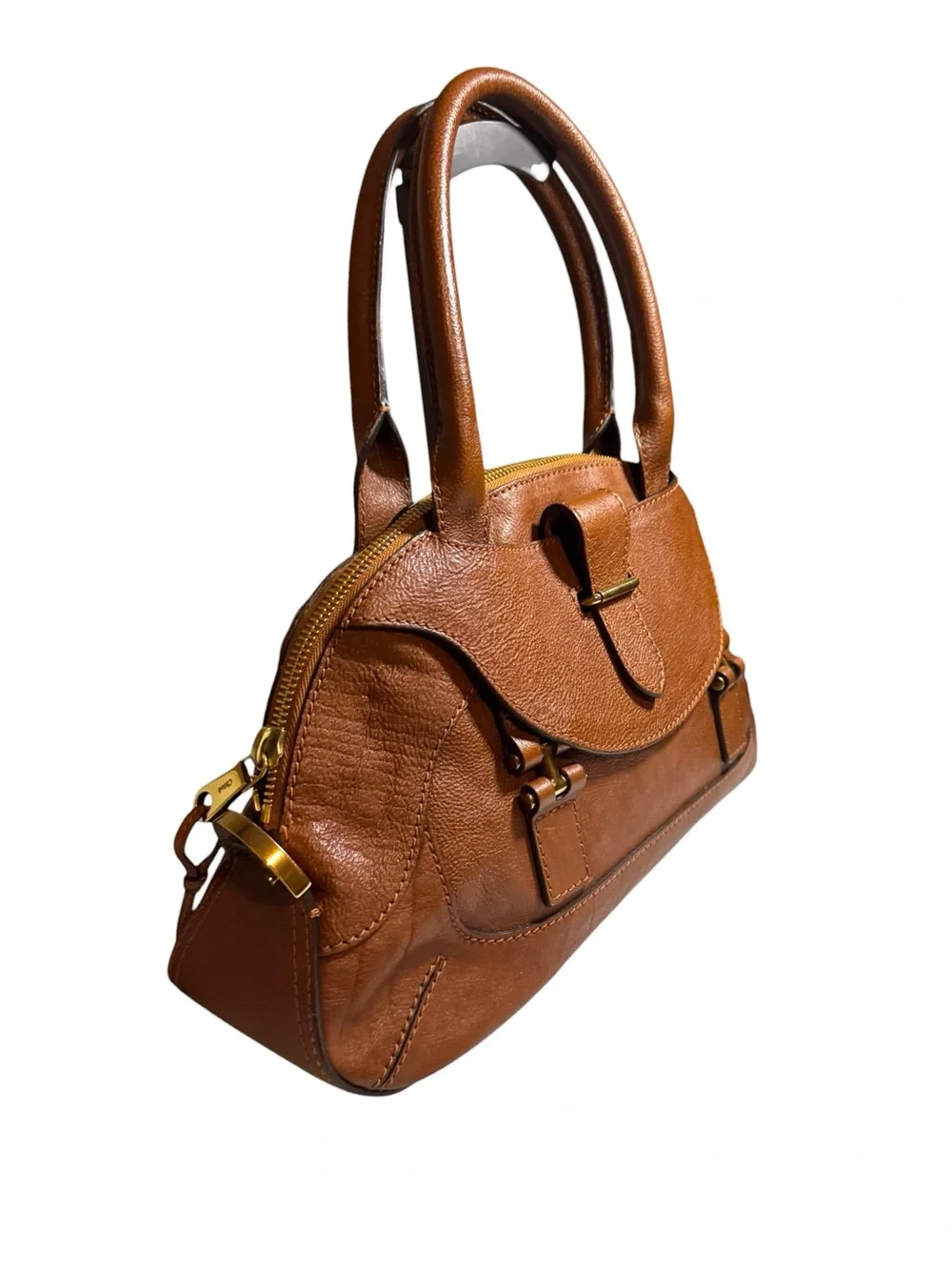 Chloe Tan Leather Bowler Dome Georgia Satchel Handbag